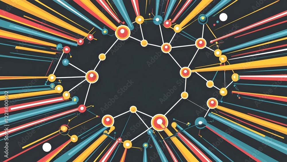 Aufkleber abstract connected network with radial burst lines on dark background