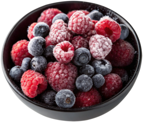 frozen berries on a black bowl raspberries