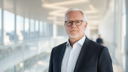 Fototapeta premium Confident businessman in modern office, showcasing leadership and professionalism.