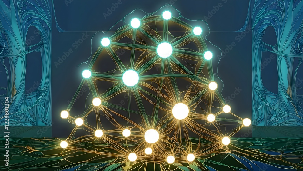 Aufkleber abstract neural network nodes with glowing connections and organic lines