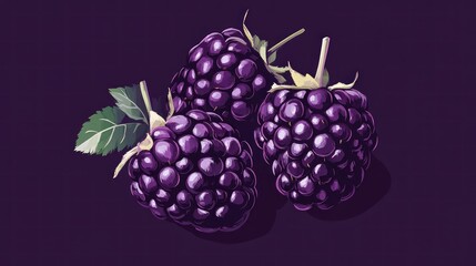 Juicy blackberries on dark background, food illustration