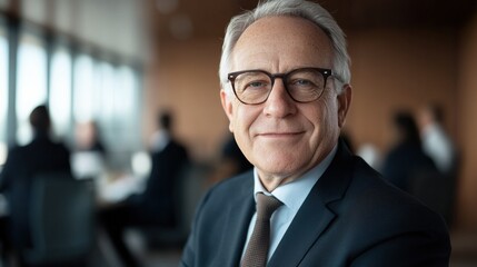 Fototapeta premium Confident businessman smiles in modern office, leading with professionalism and expertise.
