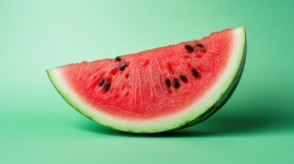 Juicy watermelon slice on green background, summer refreshment