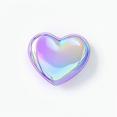 A glossy, iridescent heart shape on a white isolated background, perfect for conveying love and emotions in various design projects.