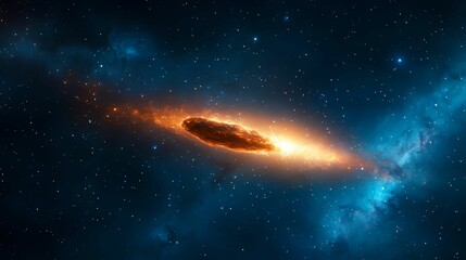 Fototapeta premium A stunning cosmic scene featuring a glowing galaxy surrounded by vibrant blue and orange hues, illustrating the beauty of the universe.