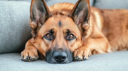 National Pet Day animals, loyal dog resting next to their owner on a sofa, warm and comforting environment, companionship theme