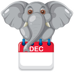 Elephant with December Calendar Illustration