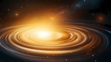 Fototapeta premium A glowing galaxy with swirling rings and stars, set against a dark cosmic background, creating a mesmerizing celestial scene.