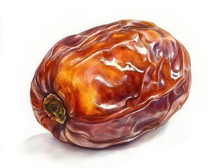 Watercolor illustration of a single dried date  
