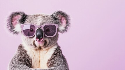 Koala wearing sunglasses, pink background, summer fun, social media