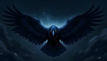 Majestic Raven Artwork Night Sky Digital Painting