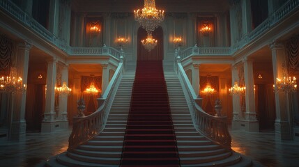 Grand Palace Staircase, Red Carpet, Night