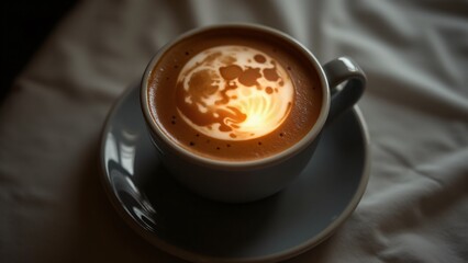 A serene full moon captured in latte art, creating a peaceful atmosphere perfect for nighttime reflection and relaxation.