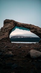 Fototapeta premium Arctic Landscape Serene Ice Arch Glacial View Rock Formation