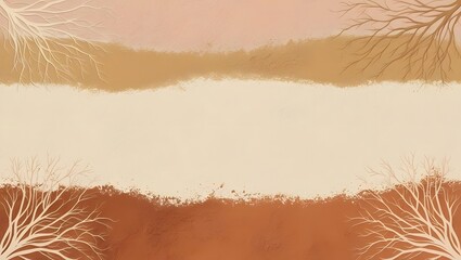 Abstract Earth Tone Background with Branches, Beige, Brown, Peach Hues