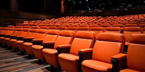 Vibrant orange theater seats in an empty auditorium setting.