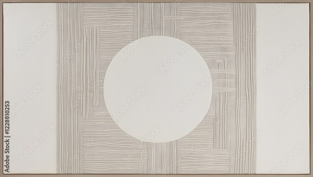 Poster textured canvas art with central circle and abstract linear design