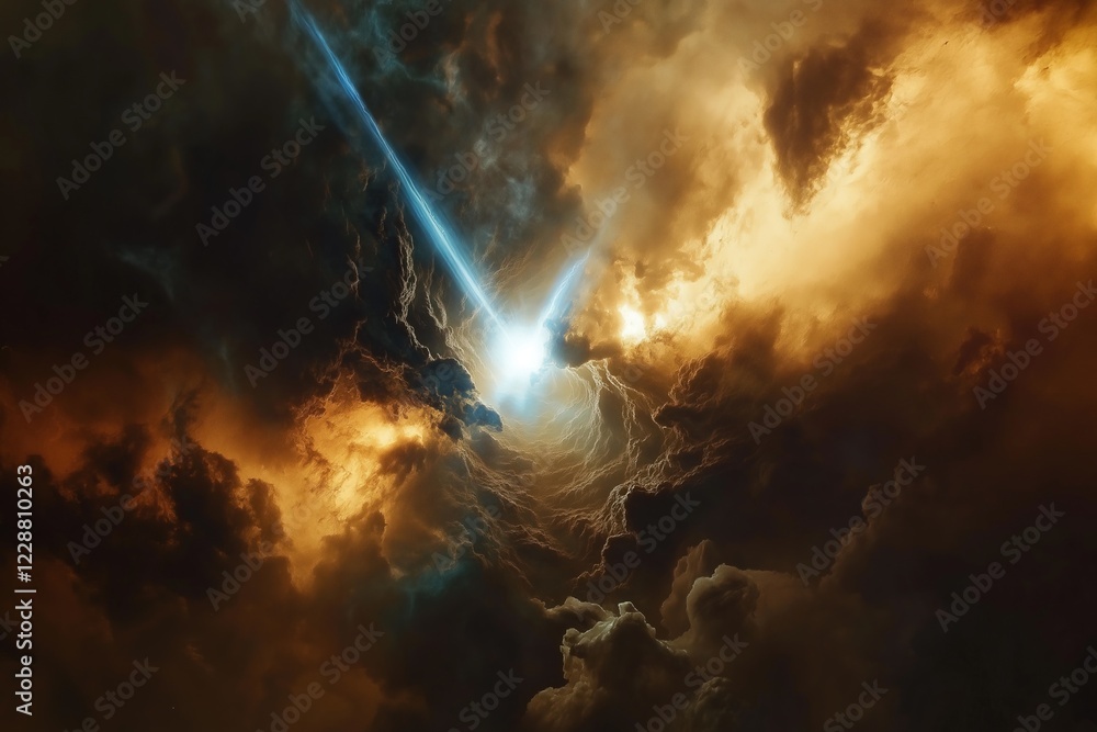 Wall mural a mesmerizing cosmic explosion radiates energy in deep space, surrounded by glowing nebula clouds. t