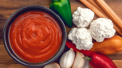 explore homemade garlic chili sauce with spicy red pepper dumplings and ingredients for an authentic asian appetizer recipe using chopsticks and elegant food styling
