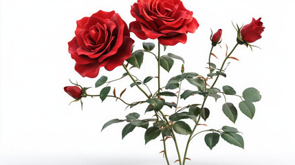 captivating close-up imagery highlights full-bloomed realistic red roses bouquet with velvet petals against isolated background