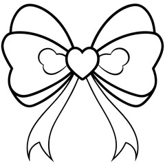 Graceful Bow and Hearts Outline Style