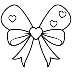 Graceful Bow and Hearts Outline Style