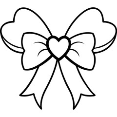 Graceful Bow and Hearts Outline Style