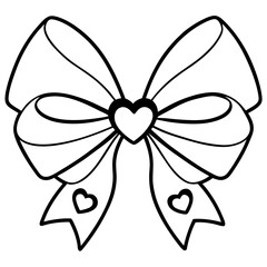 Graceful Bow and Hearts Outline Style