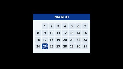 25 March date calendar Animation