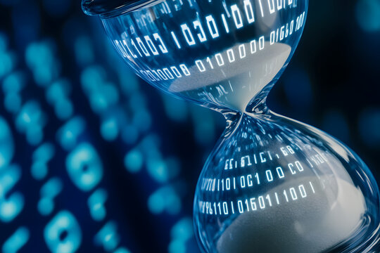 Digital hourglass represents the passage of time in the information age