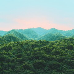 Lush Green Mountain Range Sunrise Aerial View