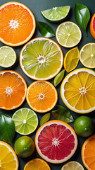 Obraz premium Freshly cut citrus fruits arranged in a colorful pattern.