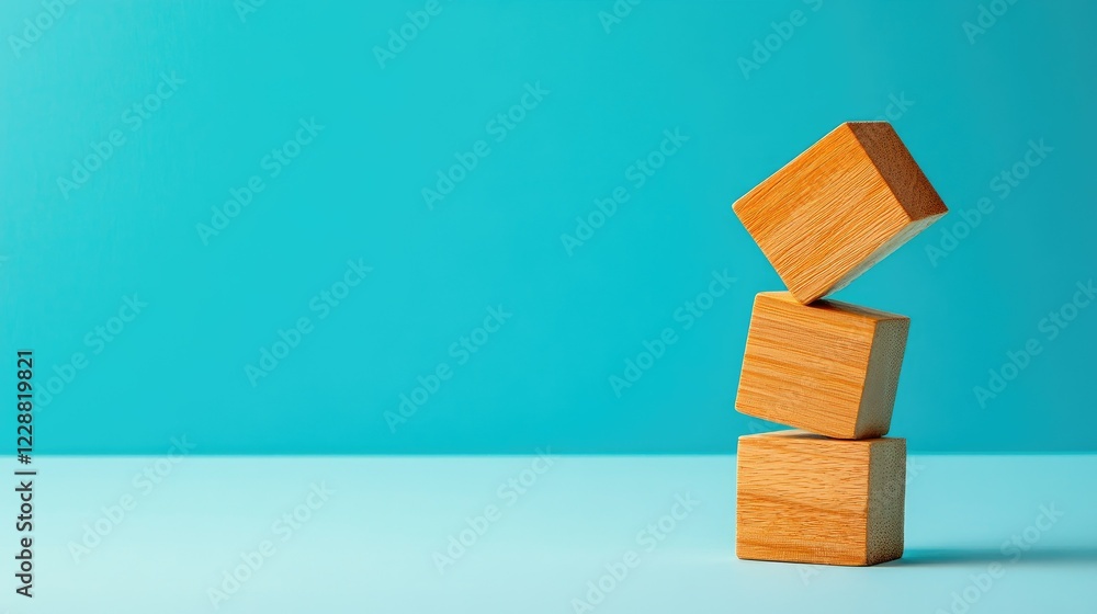 Poster a toppled stack of wooden blocks, showcasing failure and setbacks, against a minimalistic background