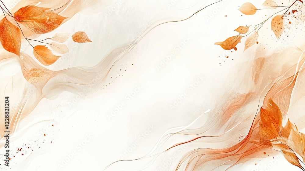 Aufkleber an abstract autumn background with flowing organic lines and soft textures on a white surface, perfe