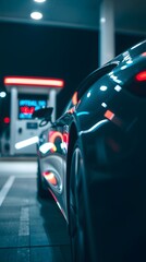 Wallpaper of luxury sports car close-up at gas station