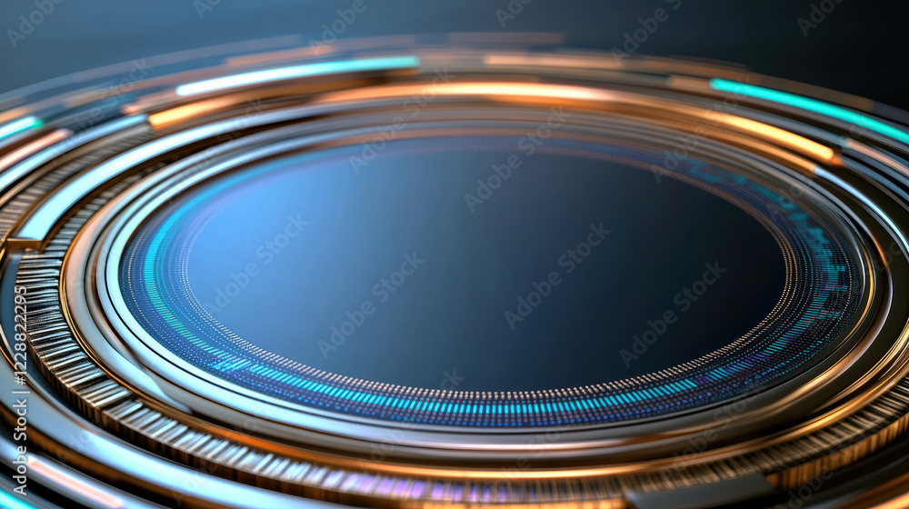 Poster futuristic circular design with glowing lines and digital elements