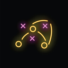 Neon strategy plan with circles and crosses on black background