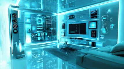 Fototapeta premium A futuristic smart home with LED lighting controlled by automation.