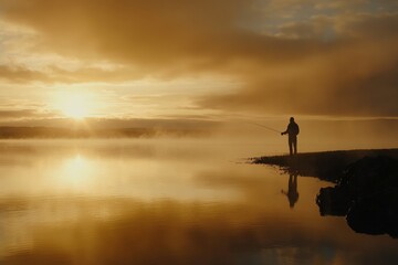 Fototapeta premium Golden Sunrise Fishing Serenity