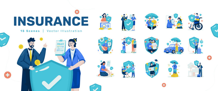 Insurance protection illustration collection set vector design