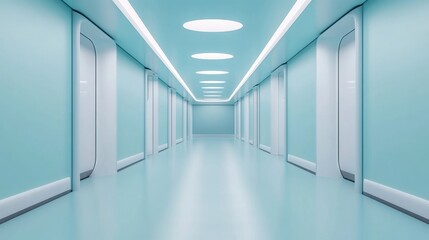 Fototapeta premium Futuristic corridor with smooth walls and bright ambient lighting, evoking a modern feel.