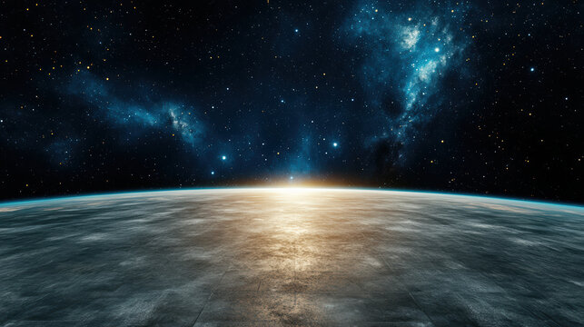 distant view of Earth from space, illuminated by sunlight, evokes wonder