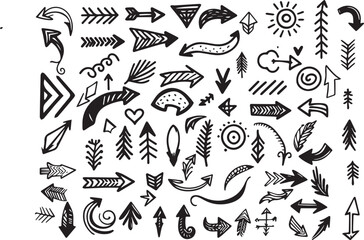 Obraz premium Set of Hand drawn vector arrows doodle on white background. design element vector illustration.