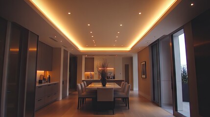 LED recessed ceiling lights providing efficient lighting in a sleek, modern home.