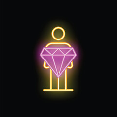 Neon sign representing the concept of value with a person holding a big shiny diamond