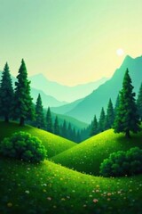 Fototapeta premium Soothing forest landscape with gentle hills and trees, organic, peaceful, background
