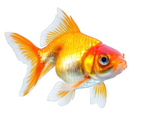 Tropical Freshwater Goldfish with Bright Colors and Elegant Tail. Isolated, On Transparent Background