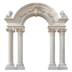 Naklejka premium Elegant classical marble archway with columns and lion sculptures.