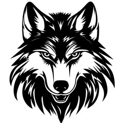 Wolf head portrait, stylized black and white.  Possible use graphic design, wall decor