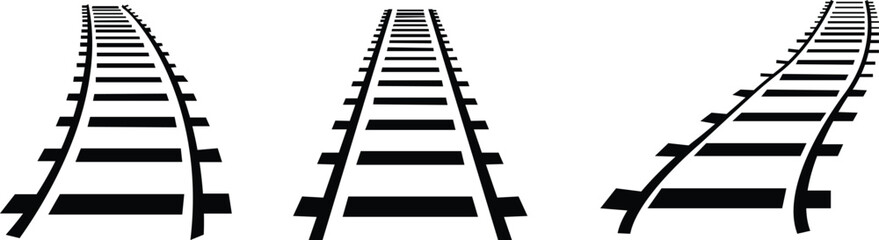Railway tracks and switches or turnouts of the main railway station set, Straight and curved railway train track icons. Top view railroad train paths. on transparent background, used for railway lines